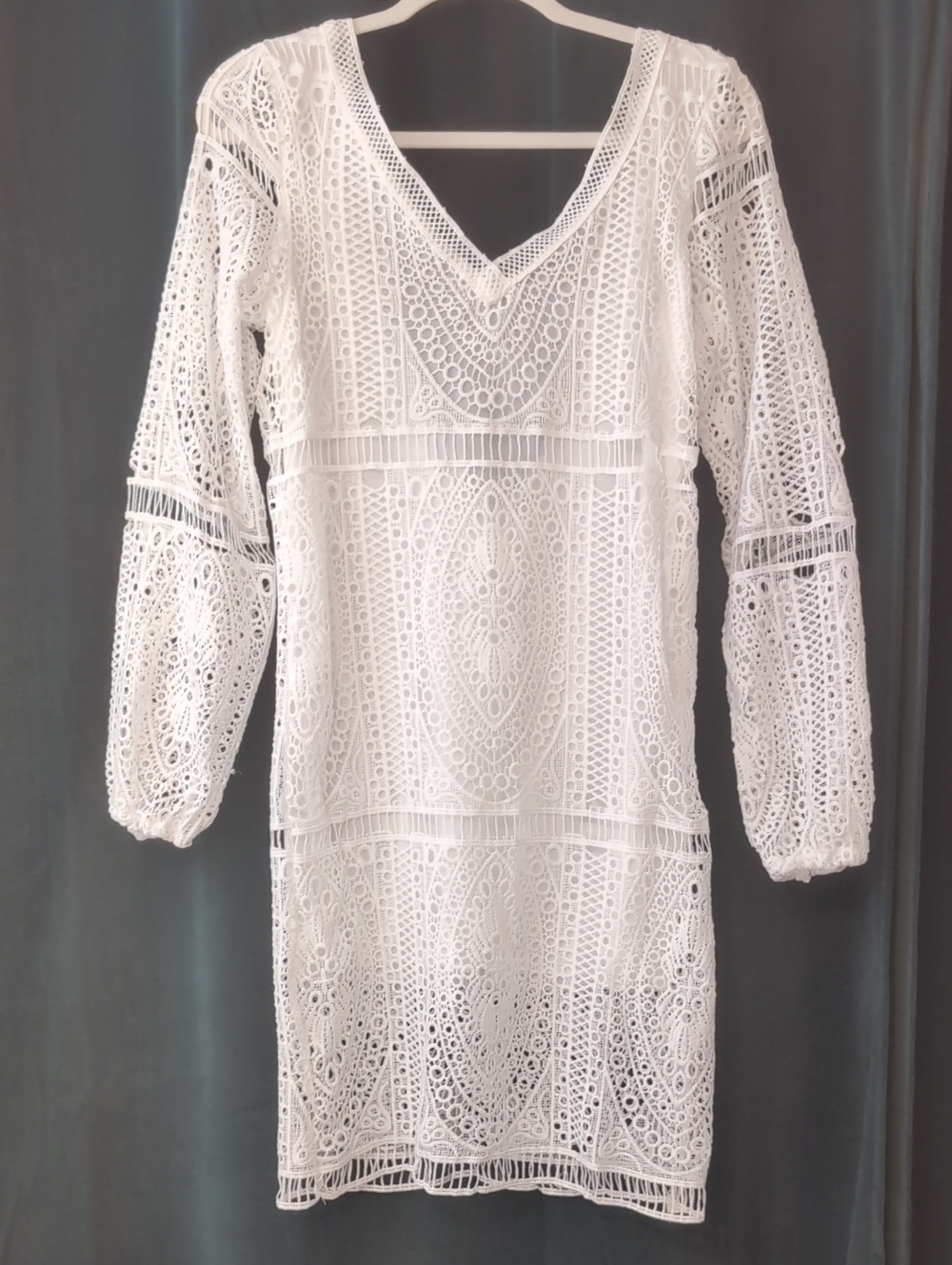 White Crochet Lace V-Neck Dress - Picture 1 of 3